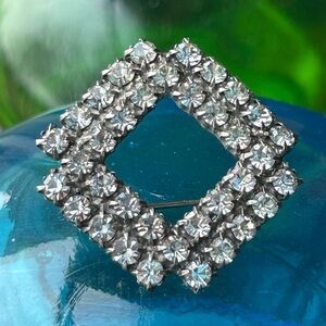 Vintage Inverted Square Clear Rhinestone Brooch